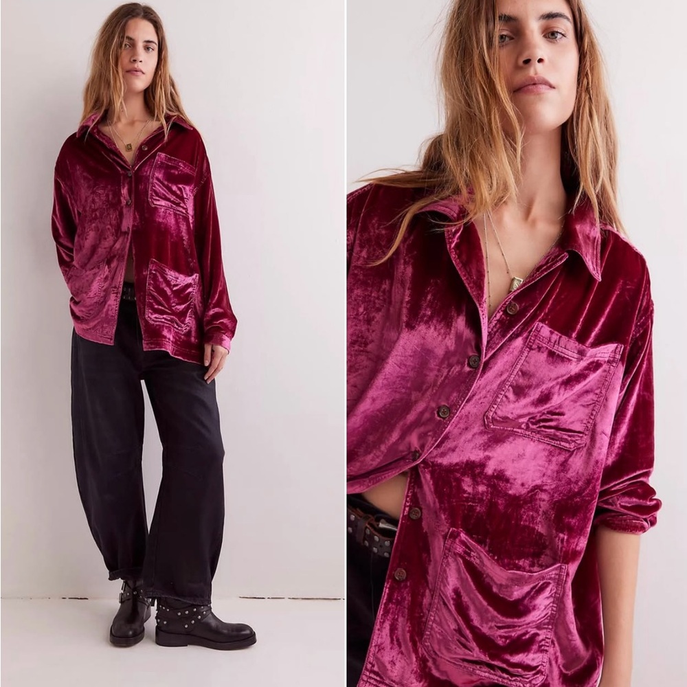 Free People We The Free Off Duty oversized Crushed Velvet in Raspberry